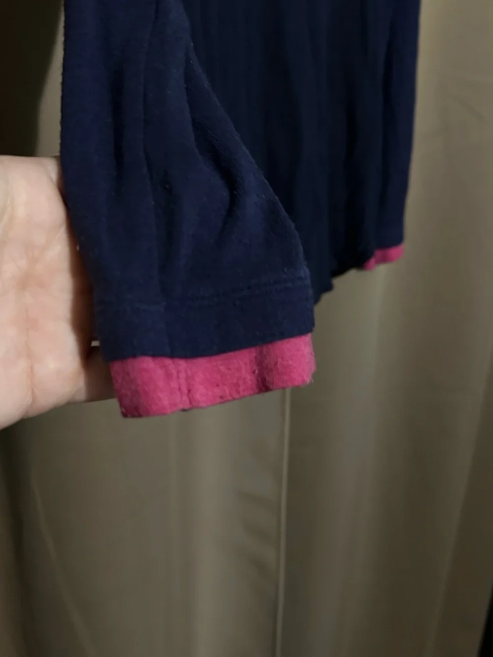 DKNY Navy Long-Sleeve Crewneck Sweater with Pink Cuff Detail